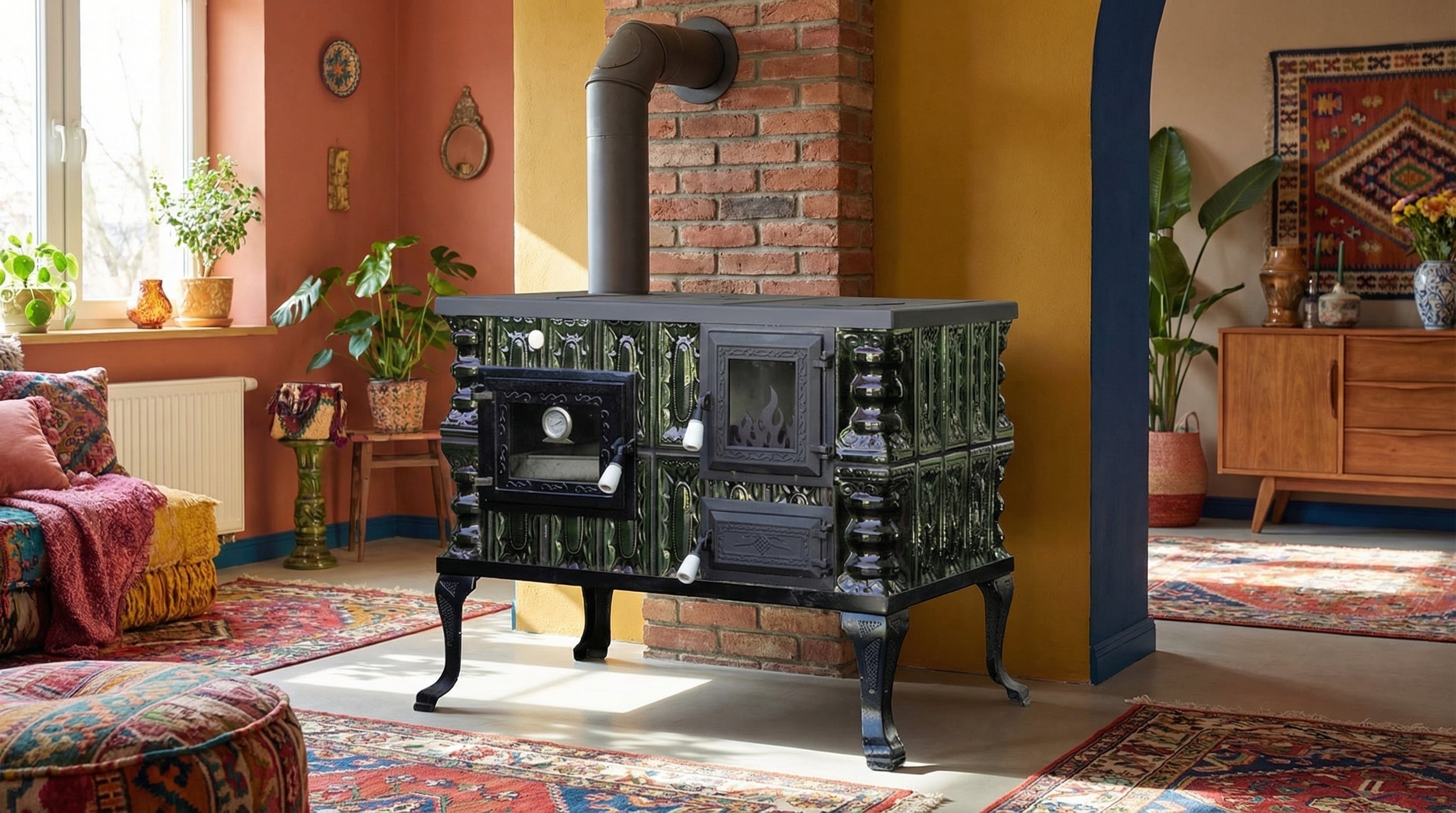 POÊLE CÉRAMIQUE MODÈLE 6 VERT GAUCHE 10 kW