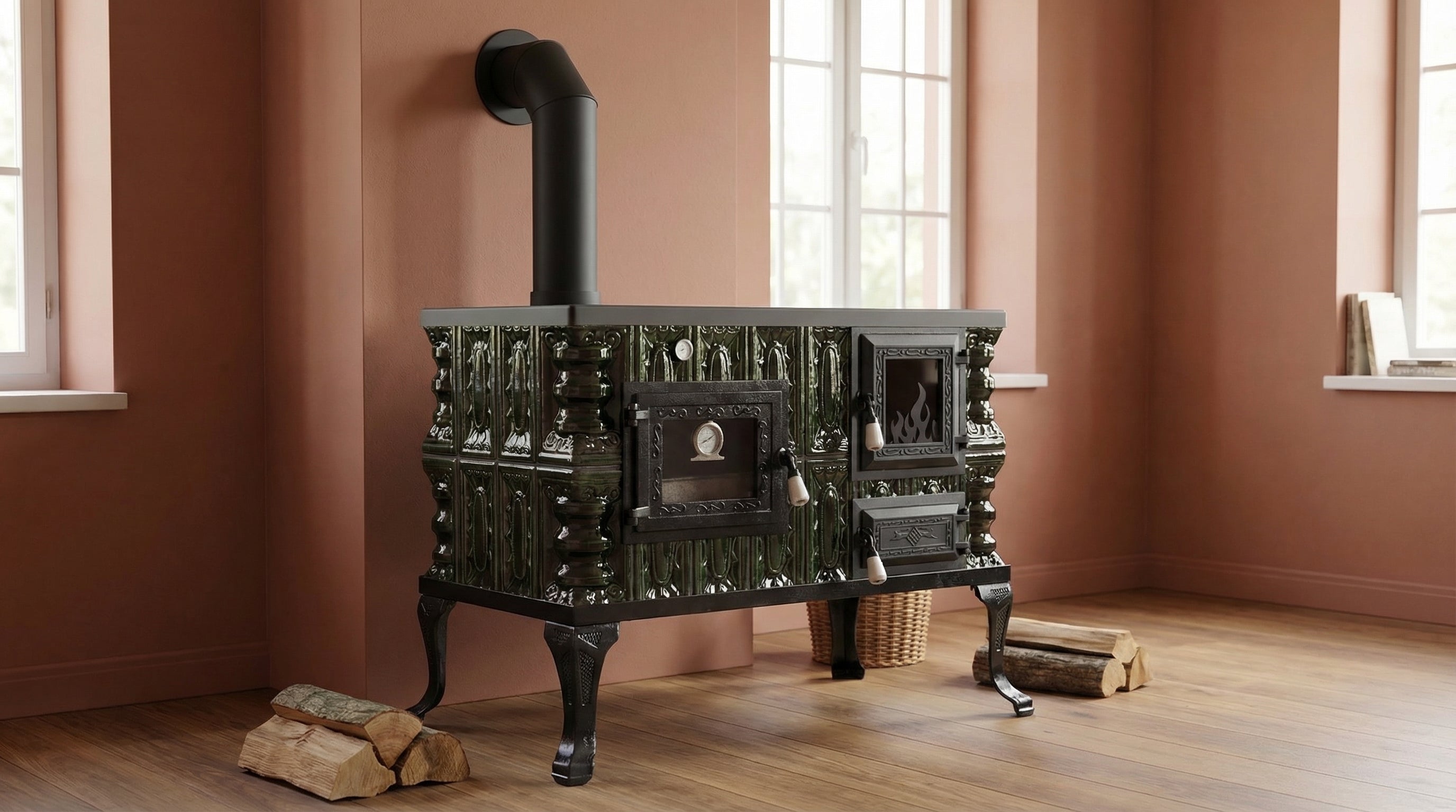 POÊLE CÉRAMIQUE MODÈLE 6 VERT GAUCHE 10 kW