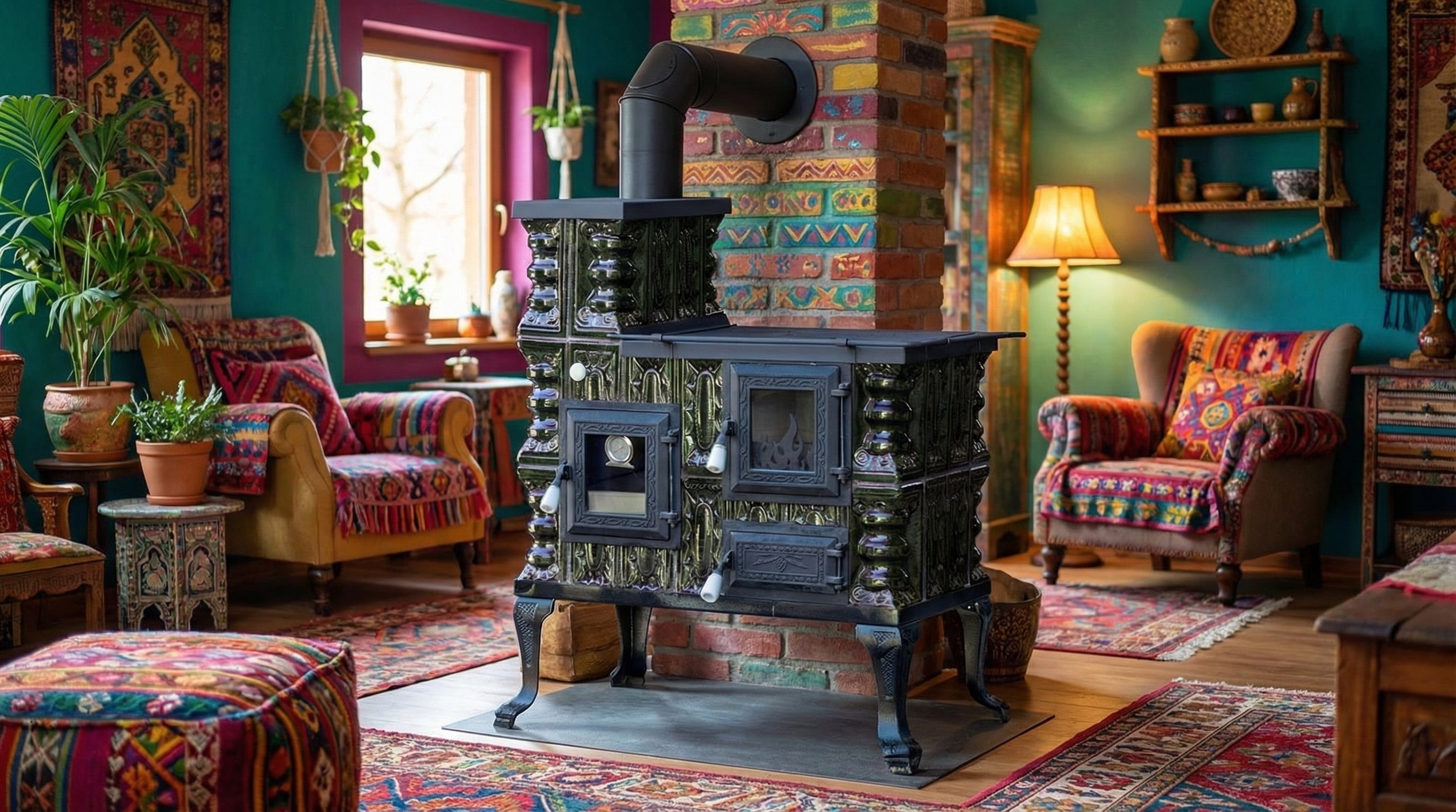 POÊLE CÉRAMIQUE MODÈLE 27 VERT GAUCHE 8 kW