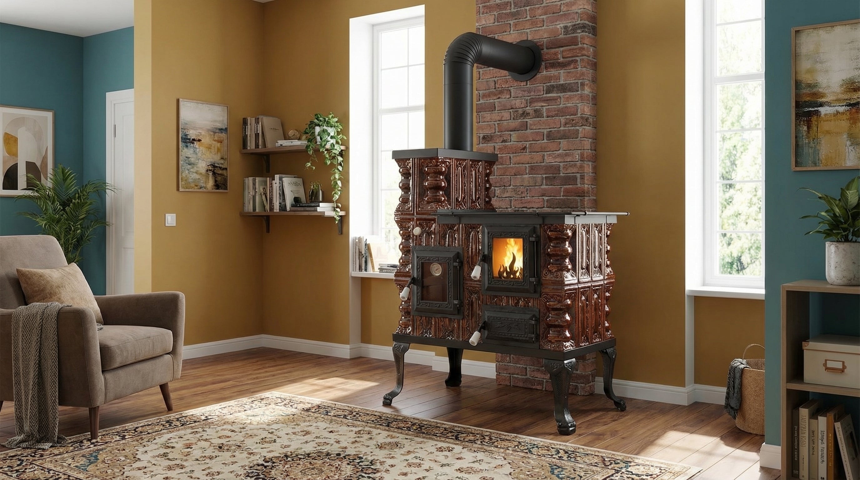 POÊLE CÉRAMIQUE MODÈLE 27 MARRON GAUCHE 8 kW