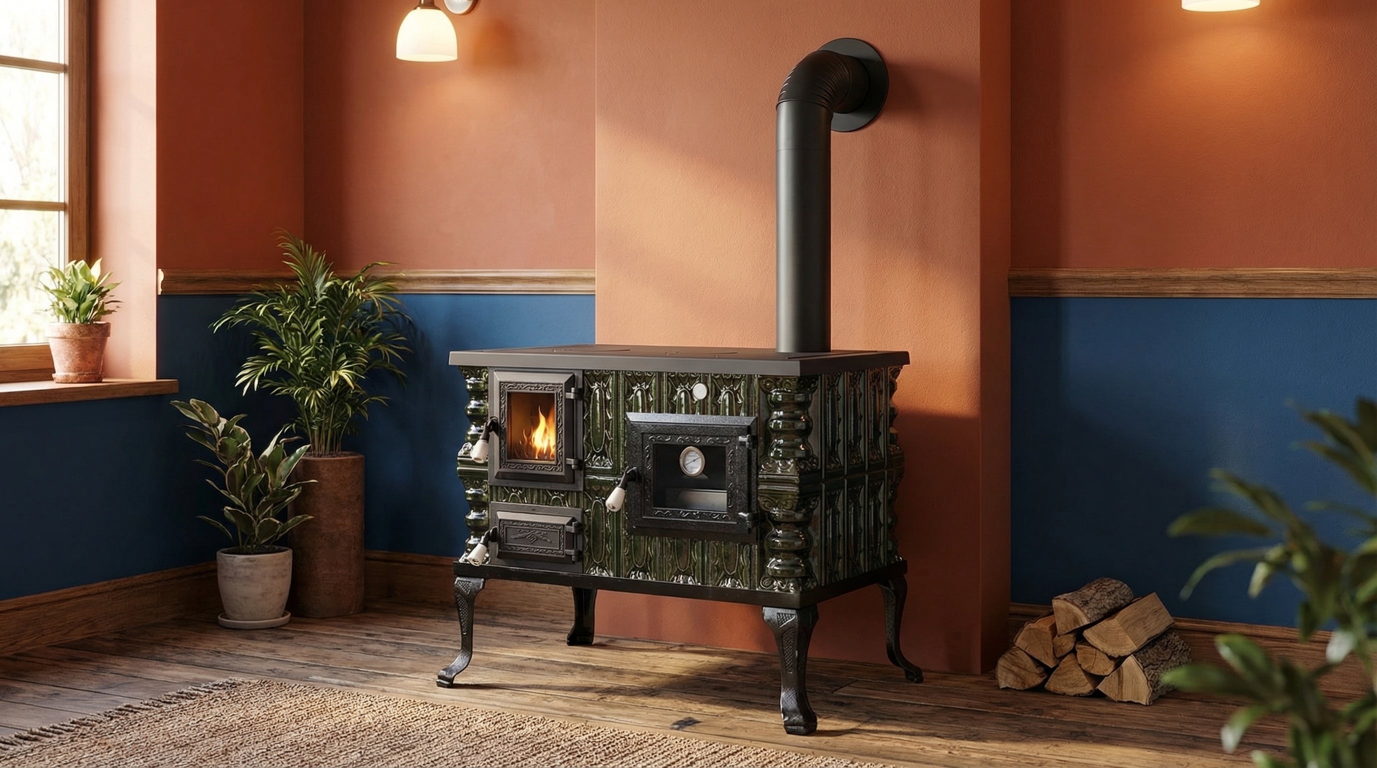 STUFA IN CERAMICA MODELLO 6 VERDE DESTRA 10 kW