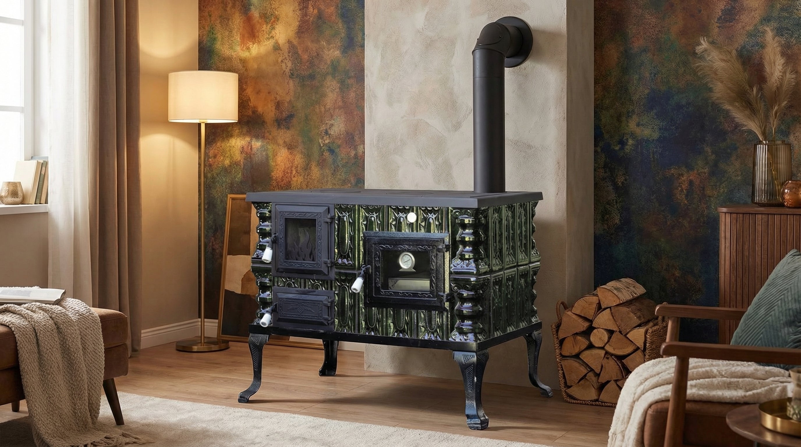 STUFA IN CERAMICA MODELLO 6 VERDE DESTRA 10 kW
