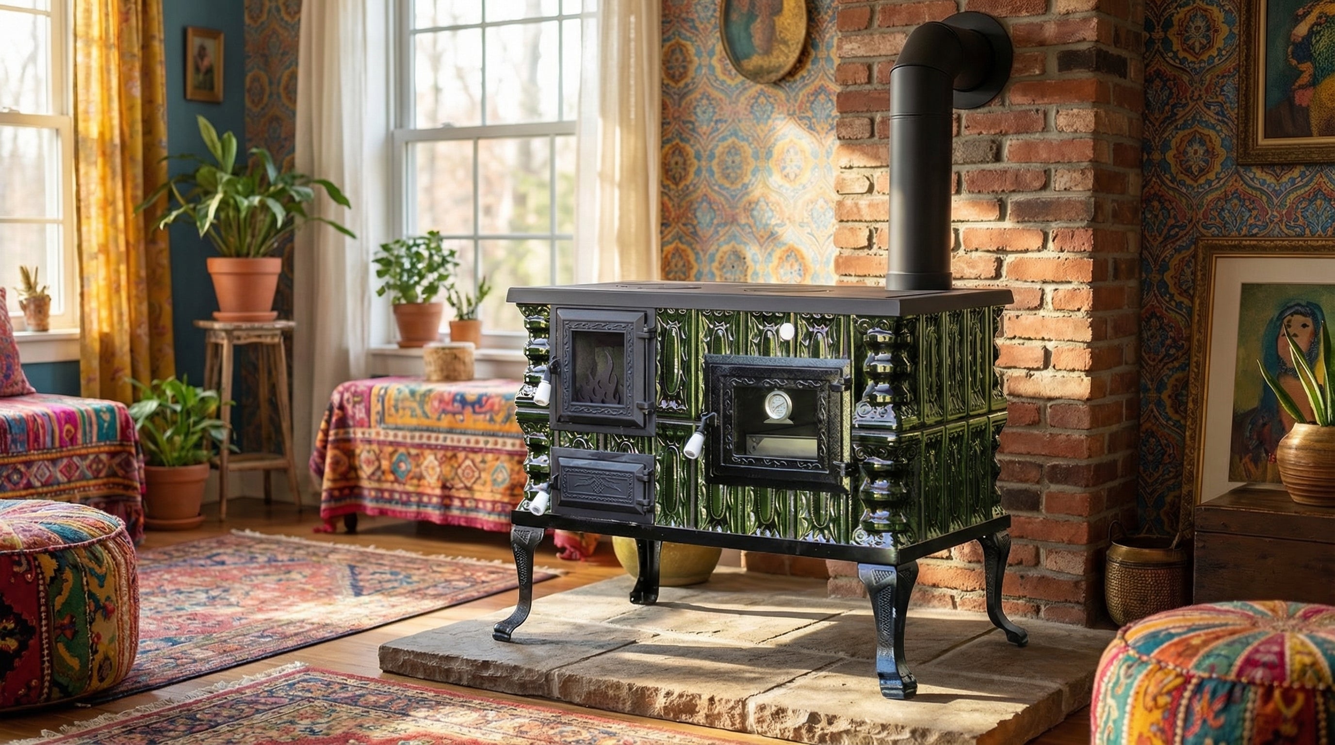 STUFA IN CERAMICA MODELLO 6 VERDE DESTRA 10 kW