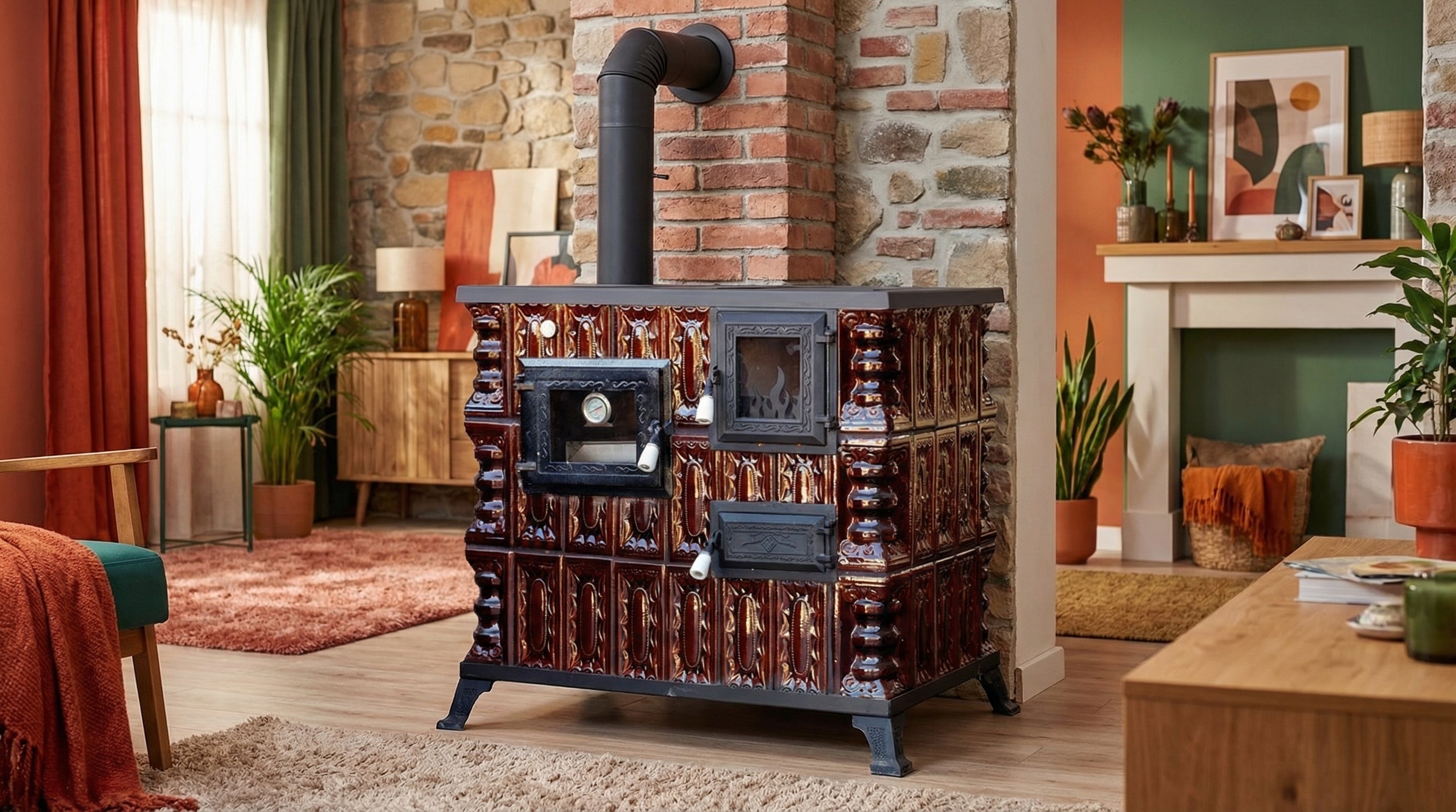 POÊLE CÉRAMIQUE MODÈLE 4 MARRON GAUCHE 10 kW