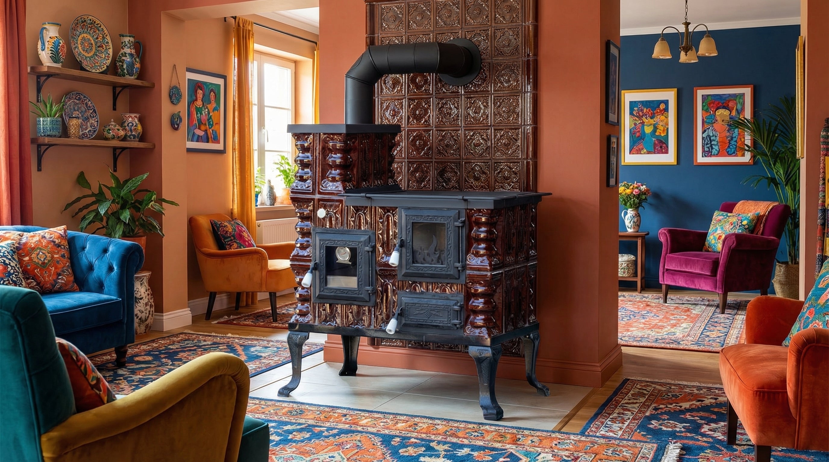 POÊLE CÉRAMIQUE MODÈLE 27 MARRON GAUCHE 8 kW