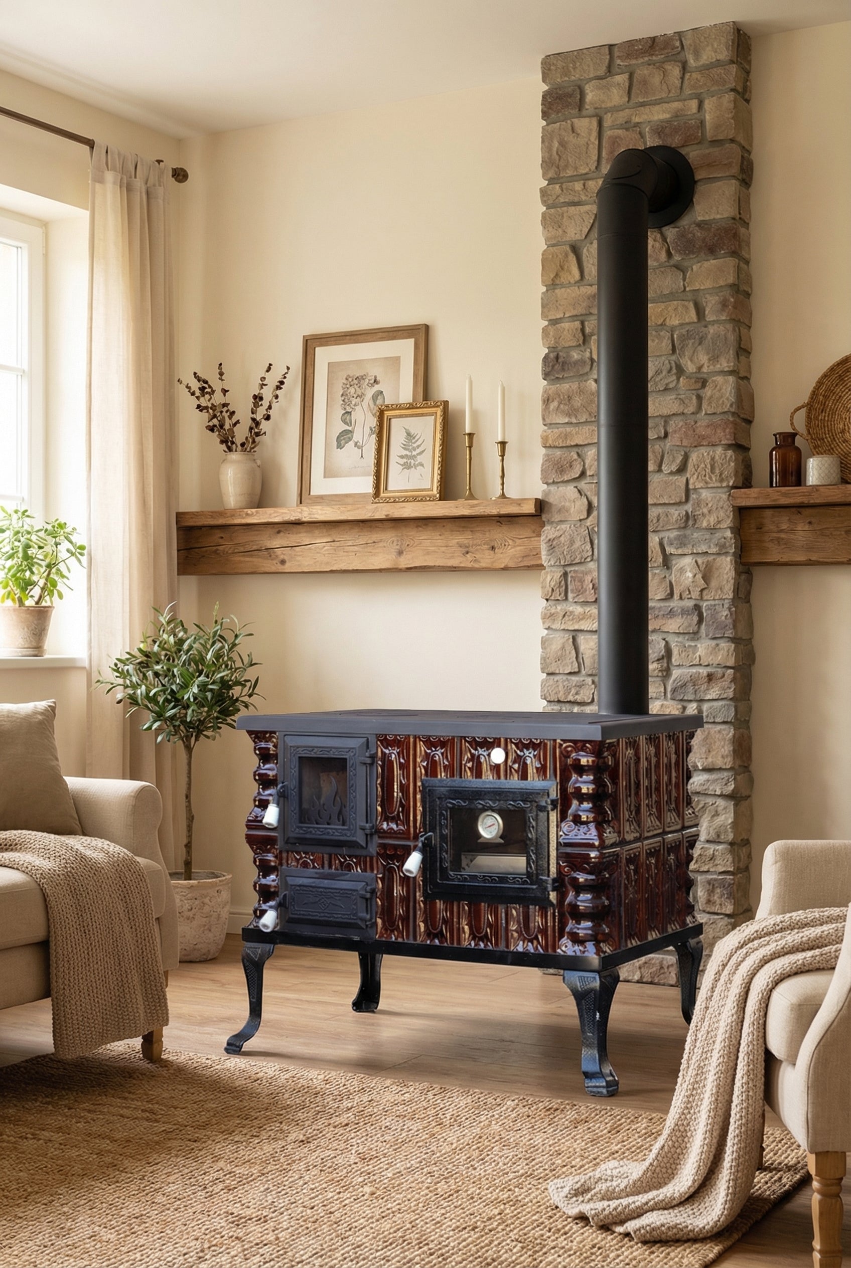 POÊLE CÉRAMIQUE MODÈLE 6 MARRON DROIT 10 kW