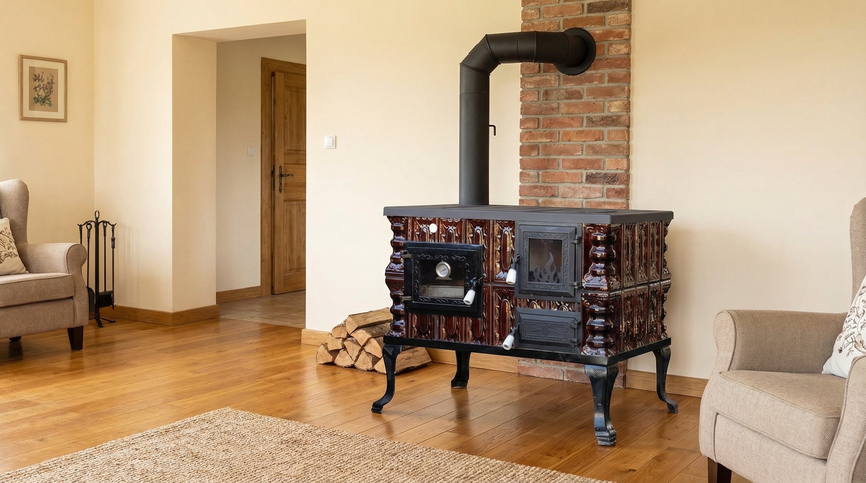 POÊLE CÉRAMIQUE MODÈLE 6 MARRON GAUCHE 10 kW