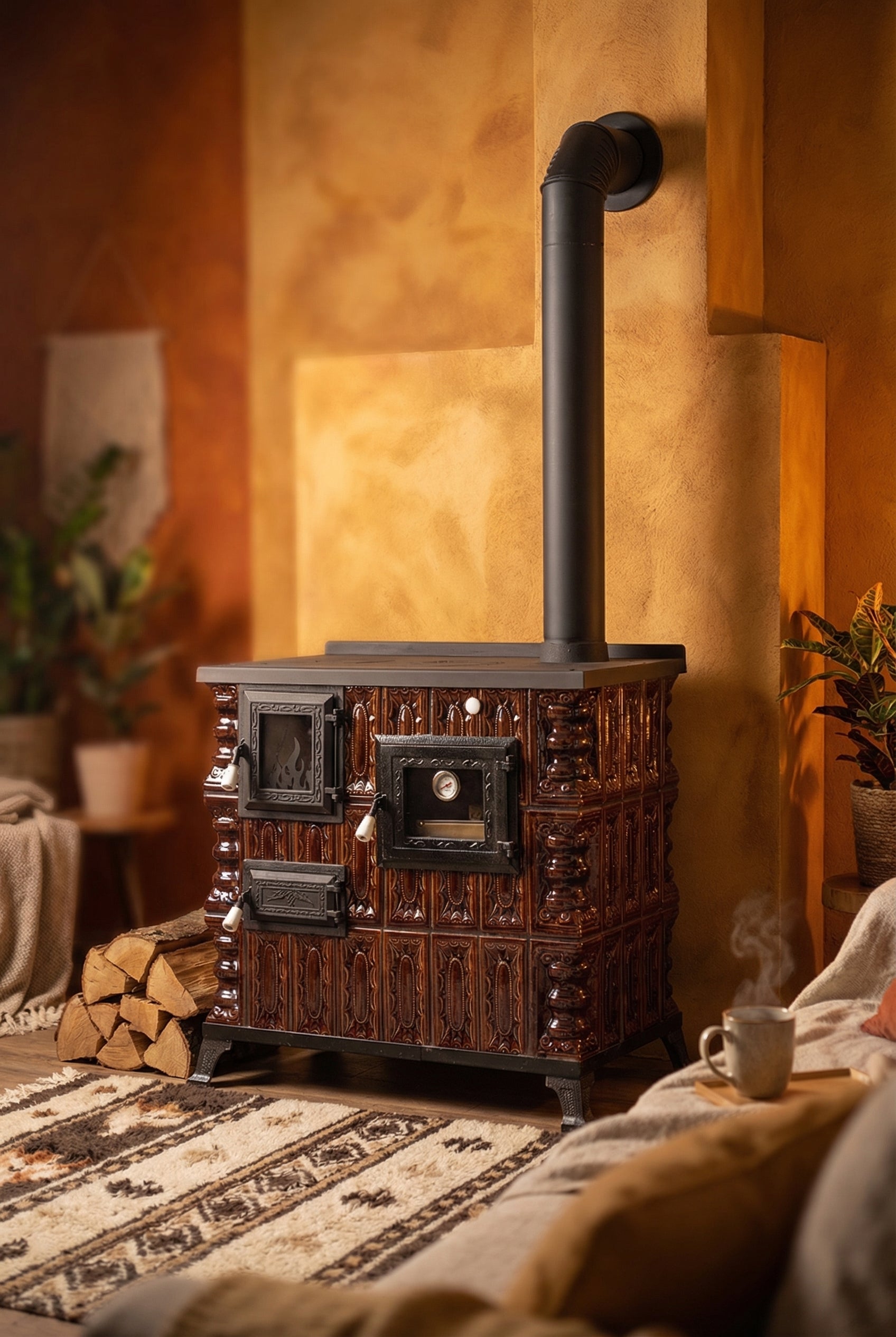 POÊLE CÉRAMIQUE MODÈLE 4 MARRON DROIT 10 kW