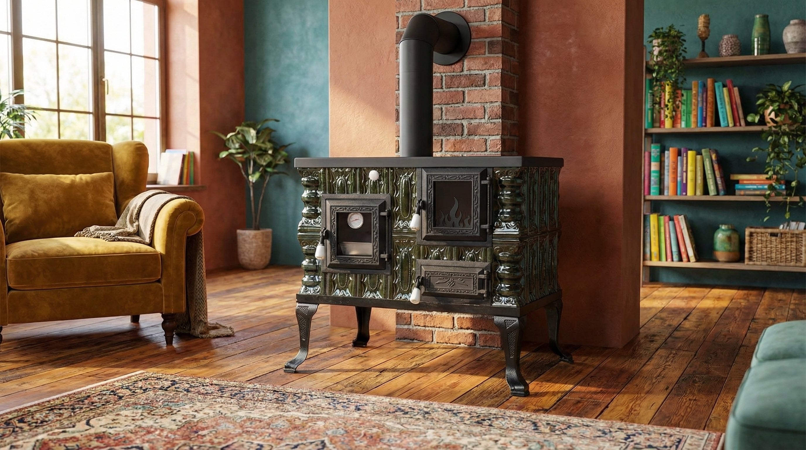 STUFA IN CERAMICA MODELLO 7 VERDE SINISTRA 6,5 kW