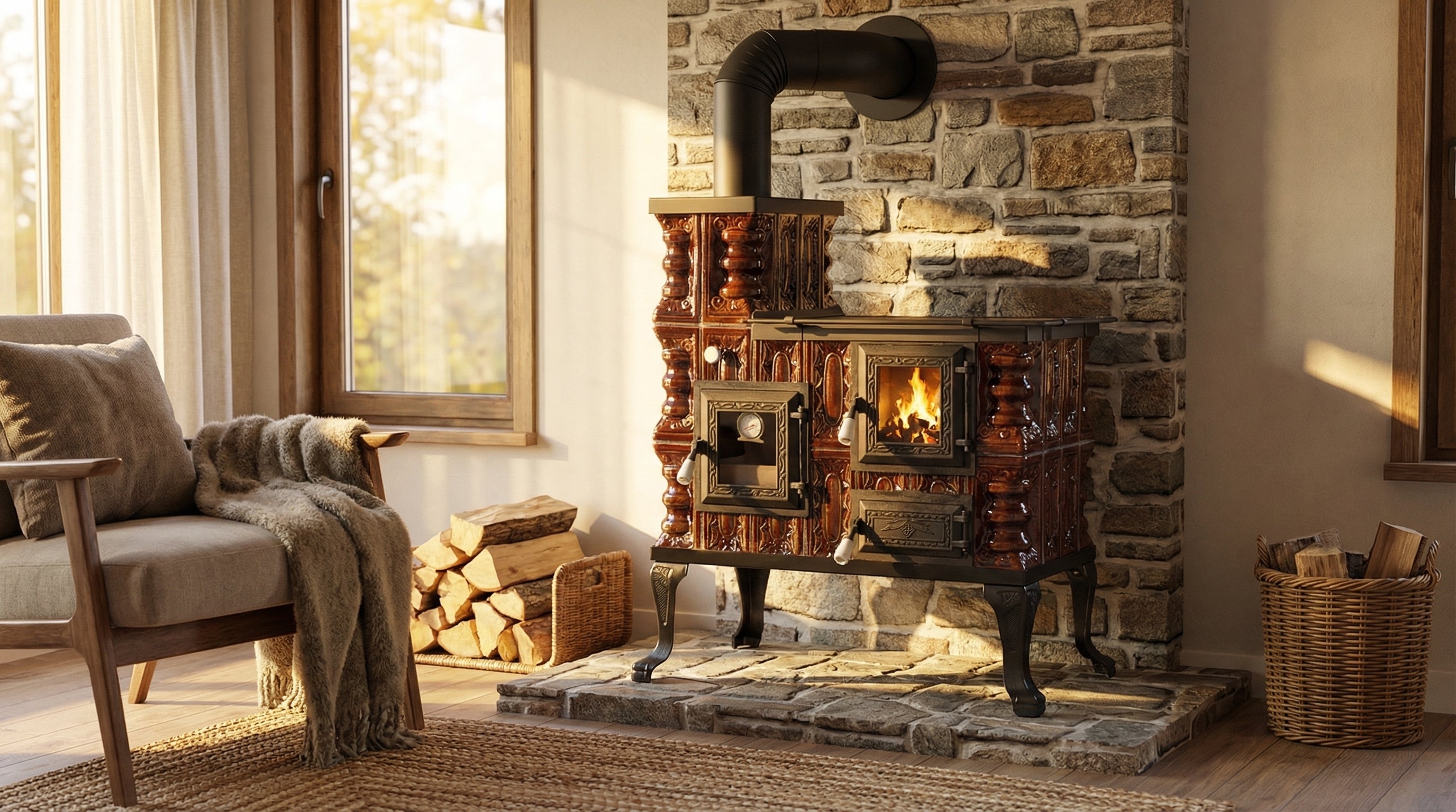 POÊLE CÉRAMIQUE MODÈLE 27 MARRON GAUCHE 8 kW