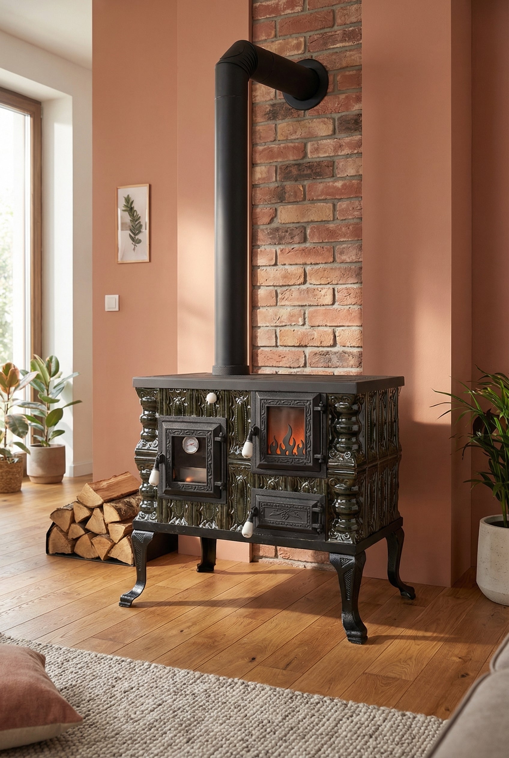 STUFA IN CERAMICA MODELLO 7 VERDE SINISTRA 6,5 kW