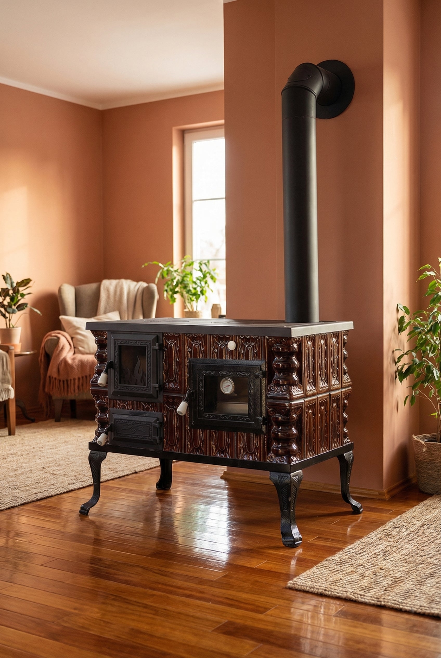 POÊLE CÉRAMIQUE MODÈLE 6 MARRON DROIT 10 kW