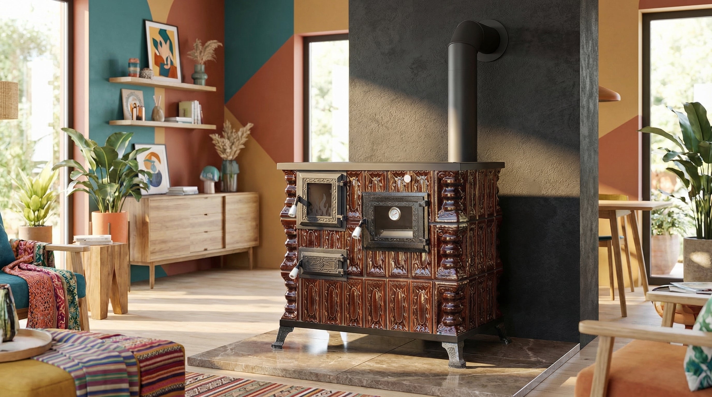 POÊLE CÉRAMIQUE MODÈLE 4 MARRON DROIT 10 kW