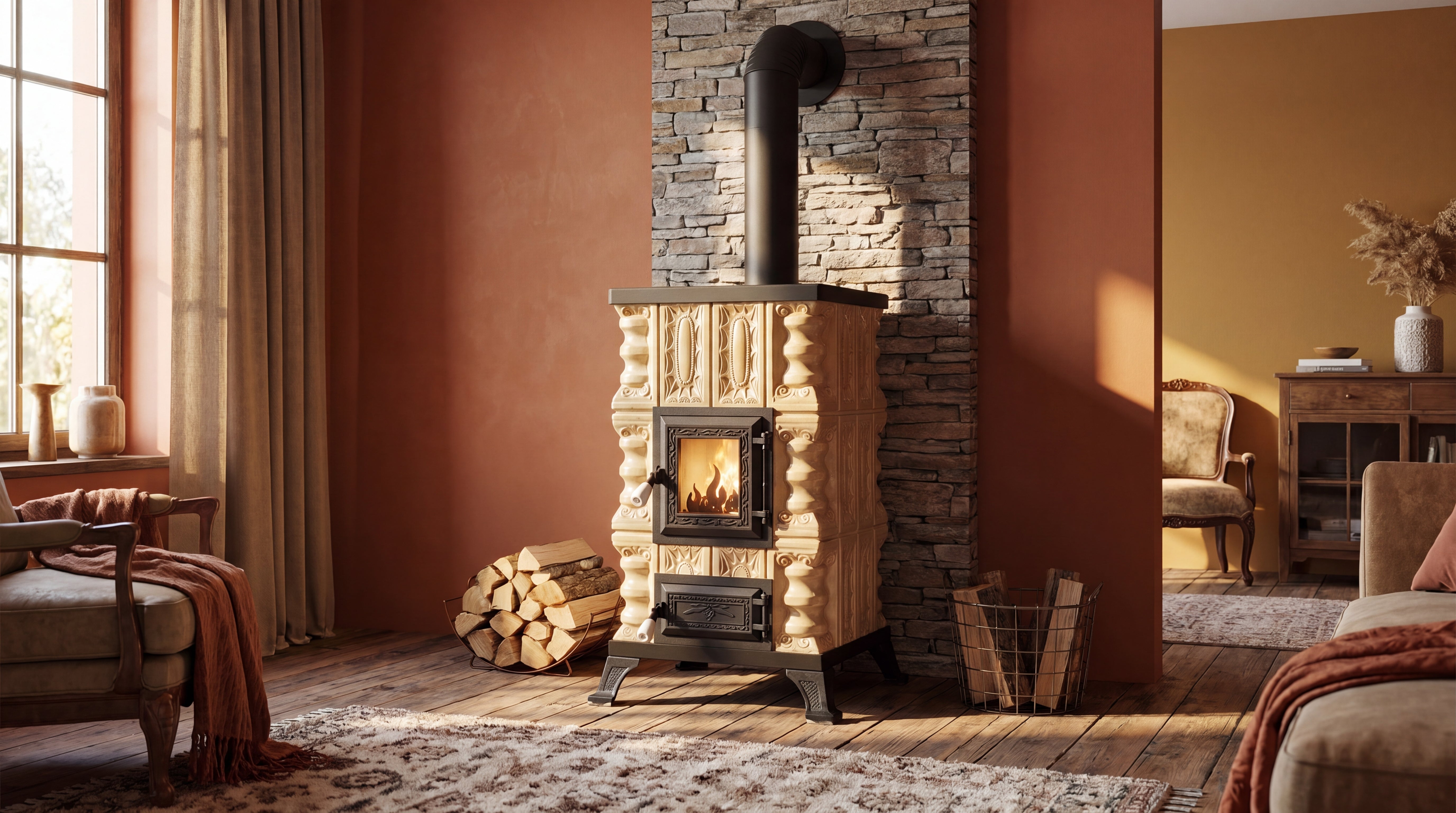 POÊLE CÉRAMIQUE MODÈLE 15 CRÈME 5 kW