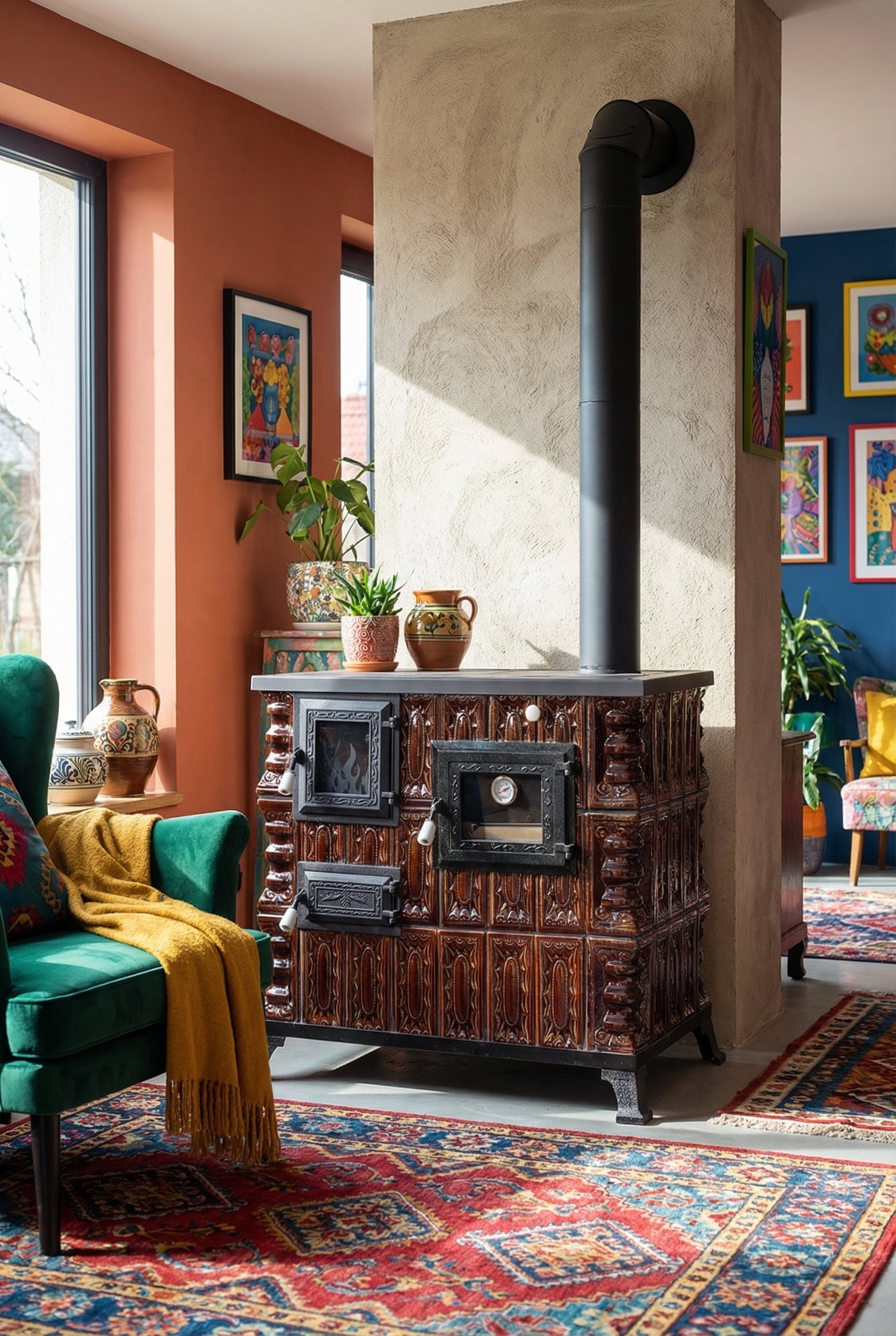 POÊLE CÉRAMIQUE MODÈLE 4 MARRON DROIT 10 kW