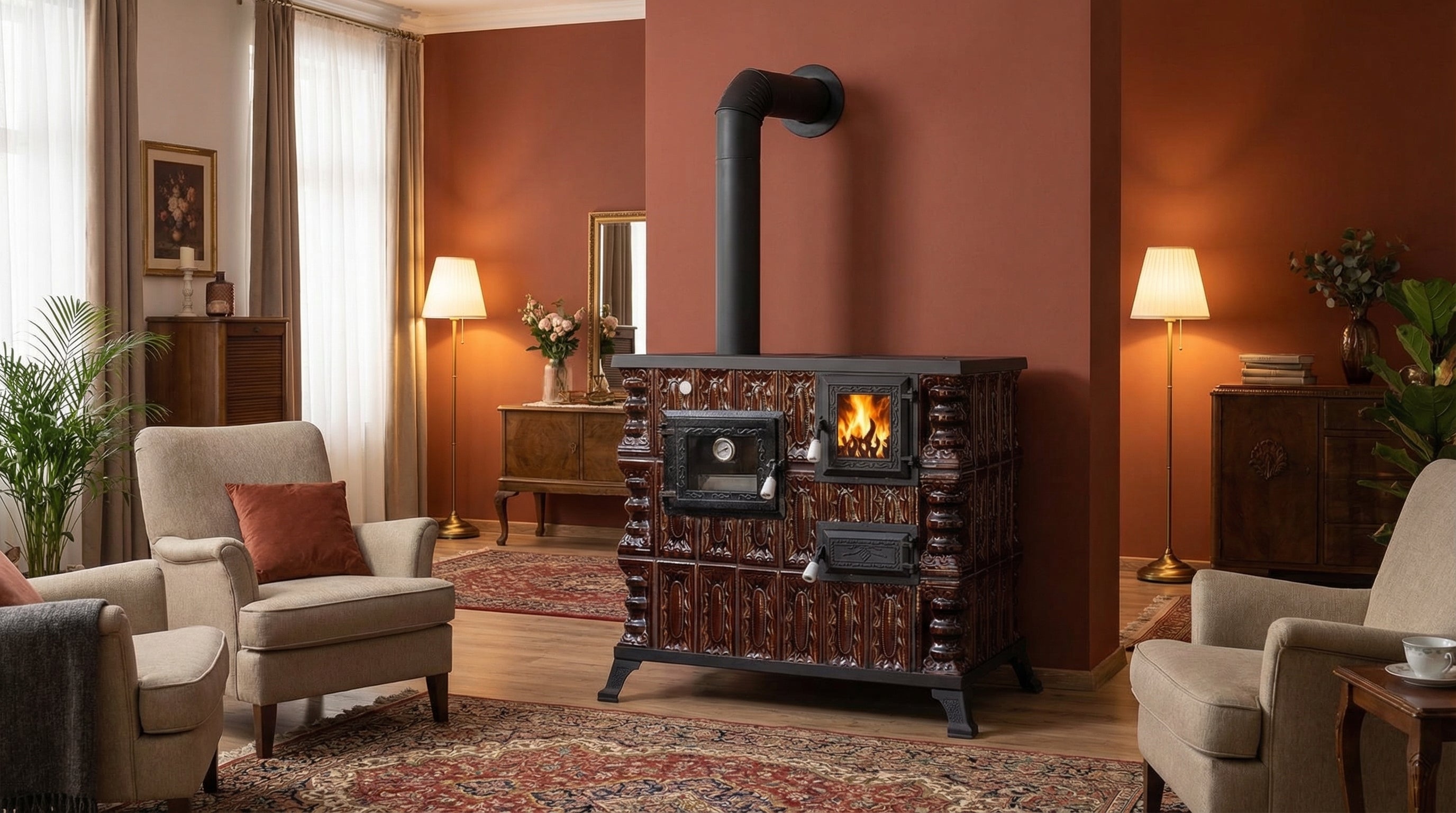 POÊLE CÉRAMIQUE MODÈLE 4 MARRON GAUCHE 10 kW